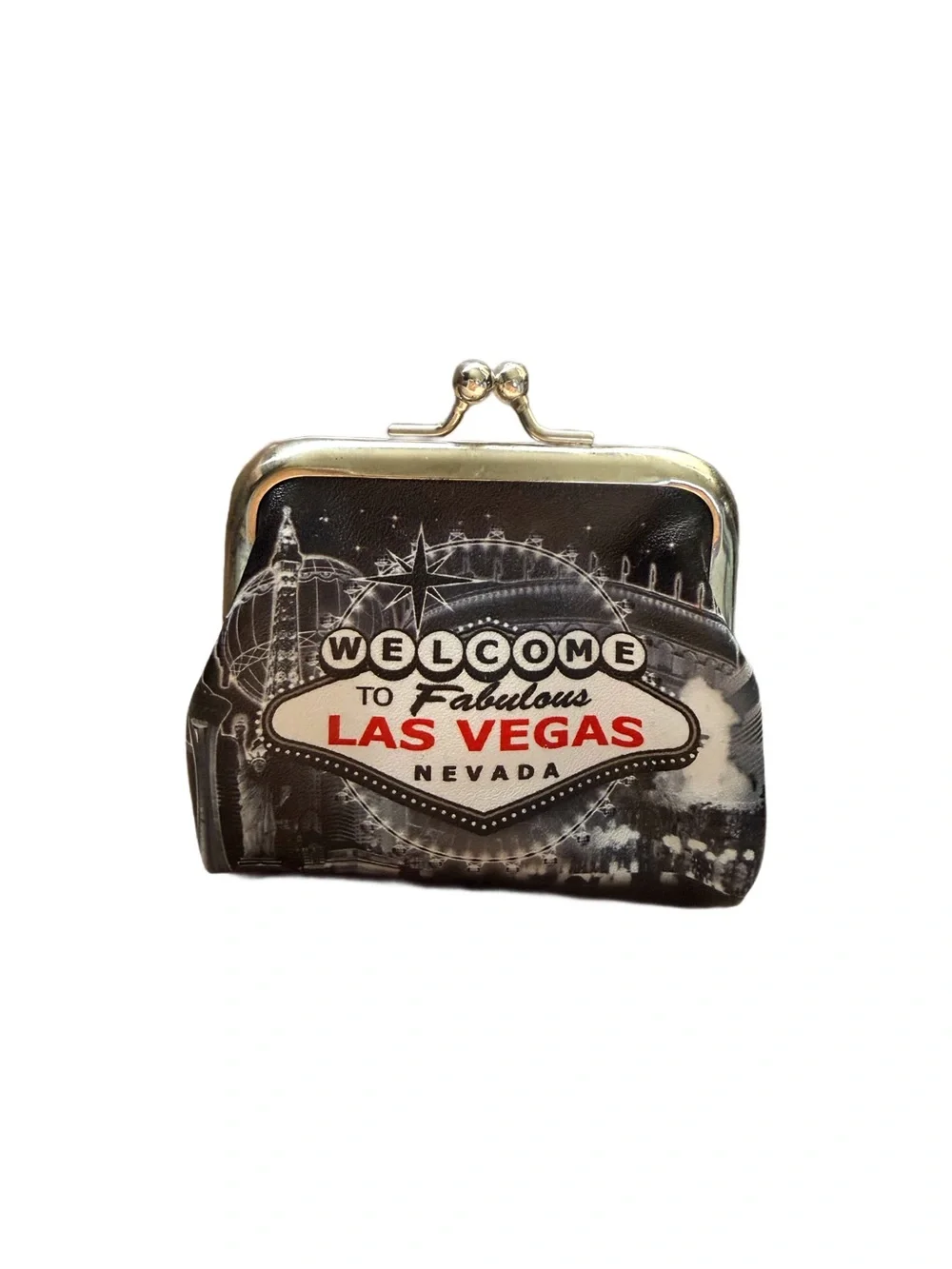 Las Vegas Black Coin Purse with Silver Frame